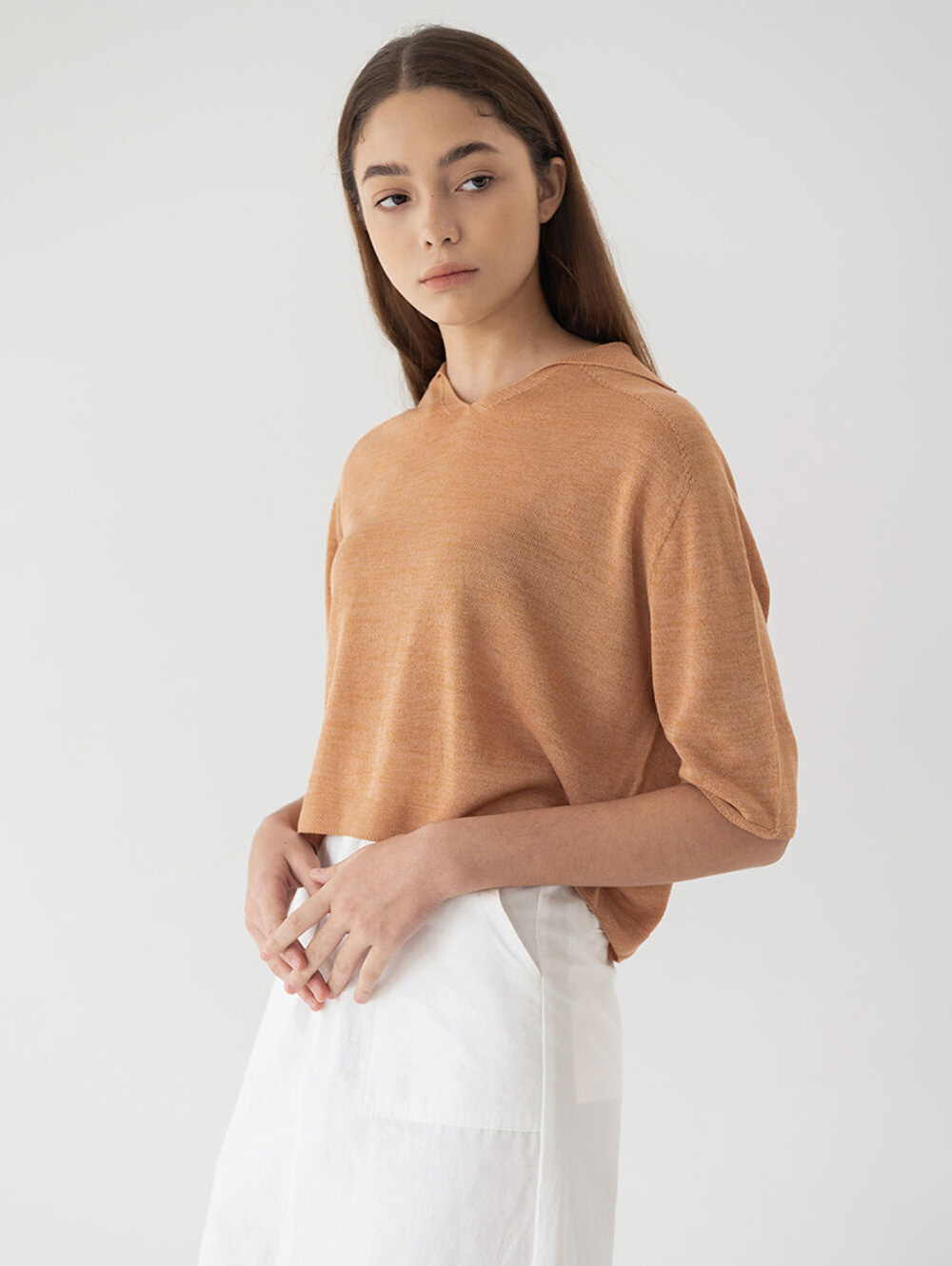 Wholegarment linen knit (soft ocher)