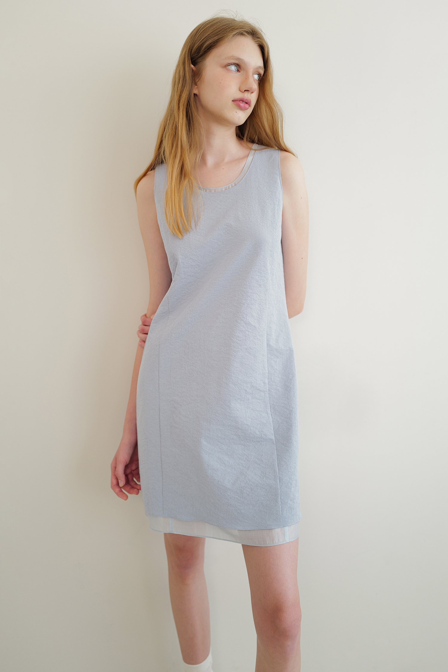 Layer silky dress (sky blue)